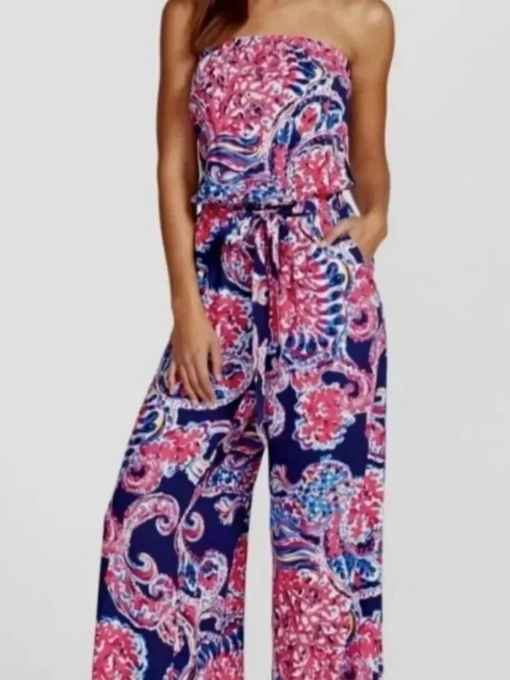 Lilly Pulitzer The Halibut Farrah Strapless Wide Leg Jumpsuit XS 36612